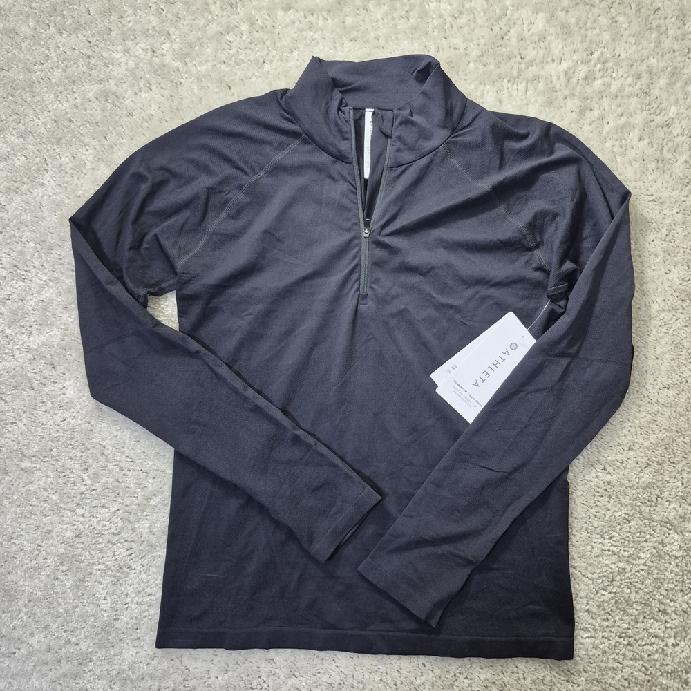 Athleta Momentum 1/2 Zip Womens Large Fitted Pullover Black Stretch Running Gym